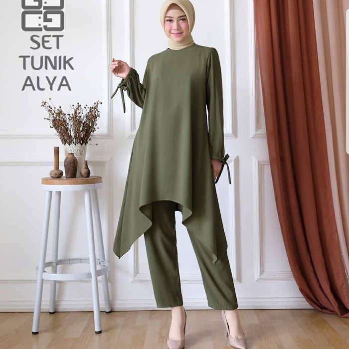 ALYA SET Bahan WOLYCRAPE PREMIUM  Dapat SET ( ATASAN DAN CELANA KARET PINGGANG) ( TIDAK TERMASUK HIJAB ) SETELAN 2022