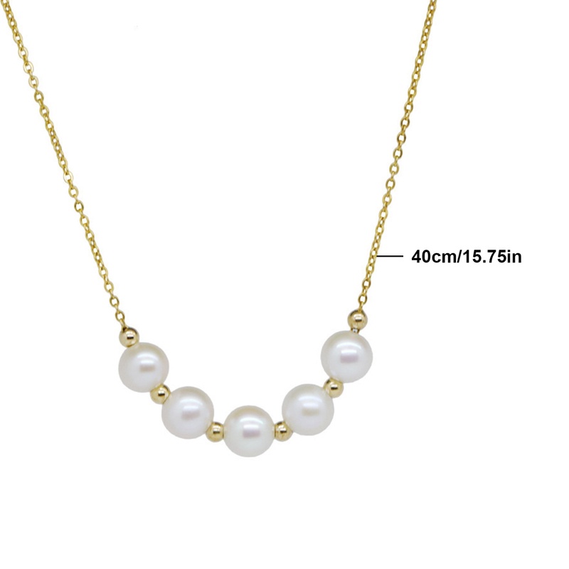 Kalung Rantai Klavikula Hias Manik-Manik Mutiara Warna Silver Emas Untuk Wanita