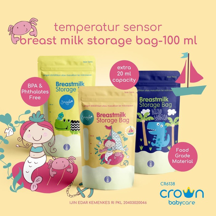 CROWN SNUGGLE TEMPERATURE SENSOR BREAST MILK STORAGE BAG 100ML 30PCS