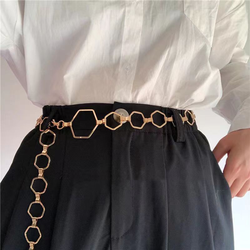 BGS-148 Belt Wanita Rantai Gold Hexagon Metal Waist Chain Ikat Pinggang Korean Style Kekinian 2022