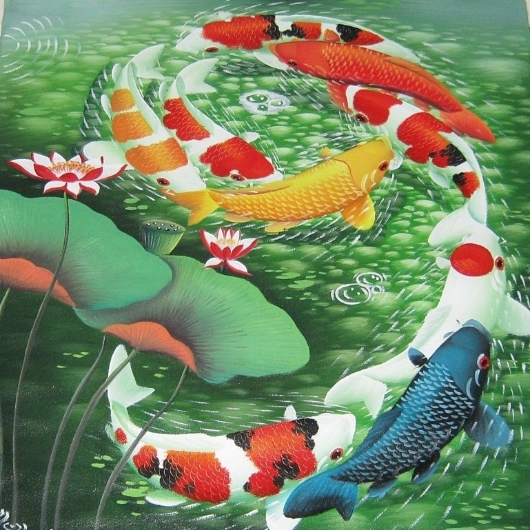 Lukisan Kanvas Ikan Koi Angka 9 Membentuk Angka 9 Motif Hijau Shopee Indonesia