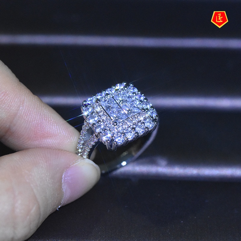 [Ready Stock]Micro Setting Ring European and American Carat Zircon Wedding Ring