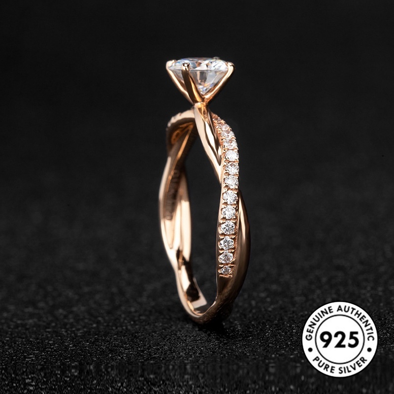 Cincin Berlian Bahan S925 Silver Warna Rose Gold Untuk Wanita