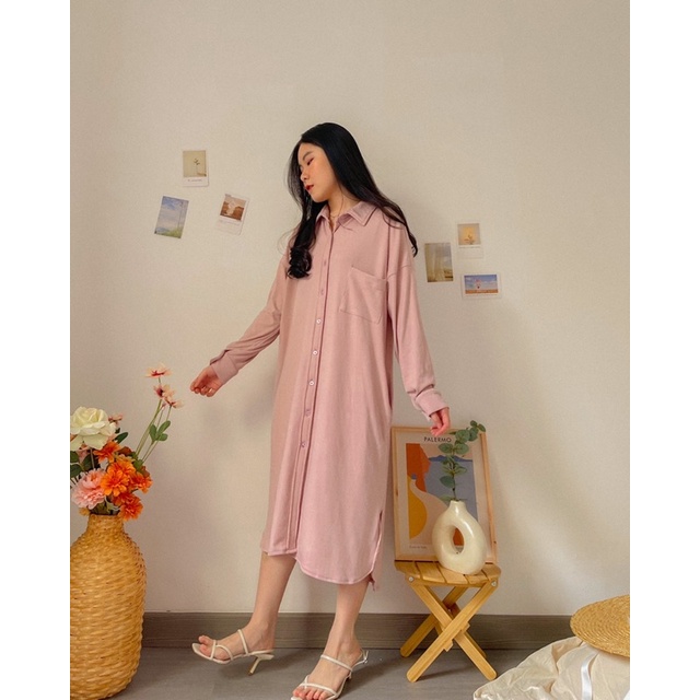 KANON - Tsumugi Knit Dress - Dress kemeja midi rajut big size / oversize