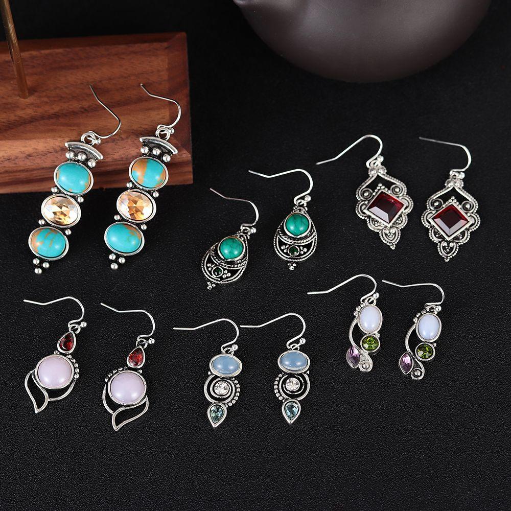 Nanas 1pasang Moonstone Earrings Chic Hook Menjuntai Pertunangan Pernikahan Turquoise