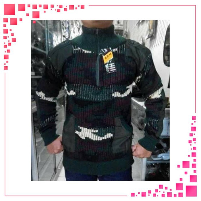 RPM      NS113 Sweater pria army loreng hitam hijau sweater rajut army tactical