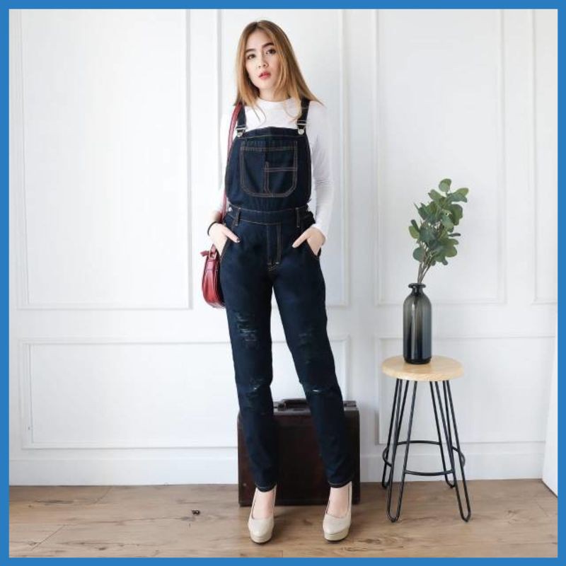 Jumpsuit Import PTT Overall Jeans Black YY Overall Wanita Jumpsuit Wanita RW