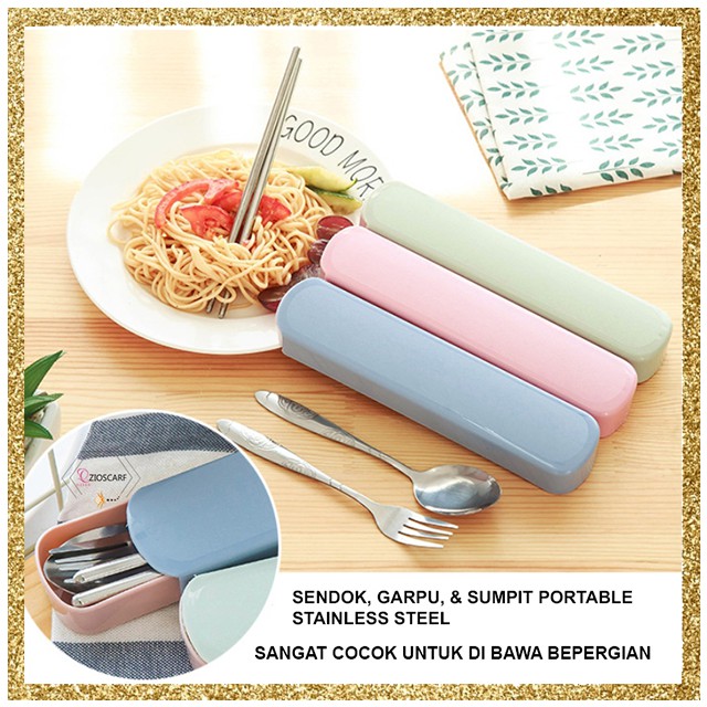Alat makan 1SET Sendok Garpu &amp; Sumpit alat makan Stainless Berkualitas Tinggi Sendok korea MX2214