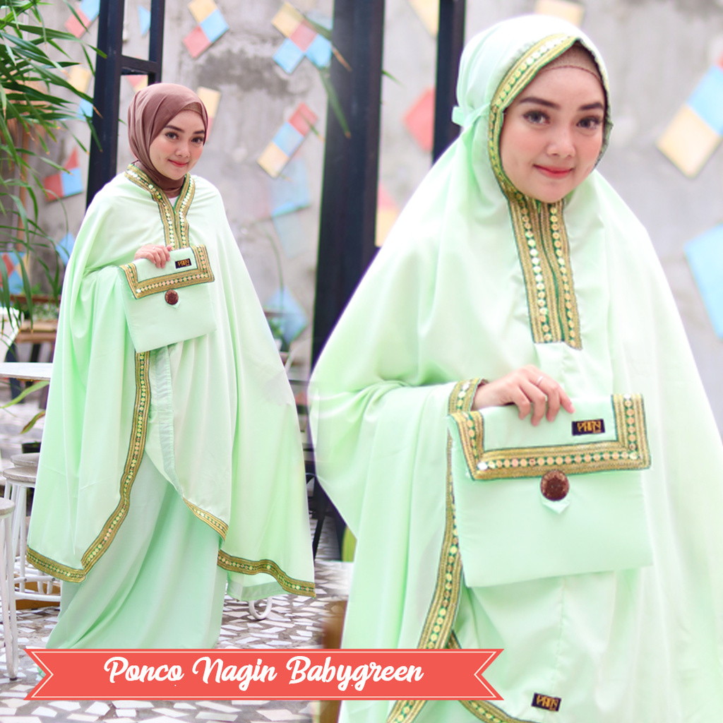 Ponco Nagin Green by Parisku - Mukena Dewasa mukena warna hijau mukena katun adem