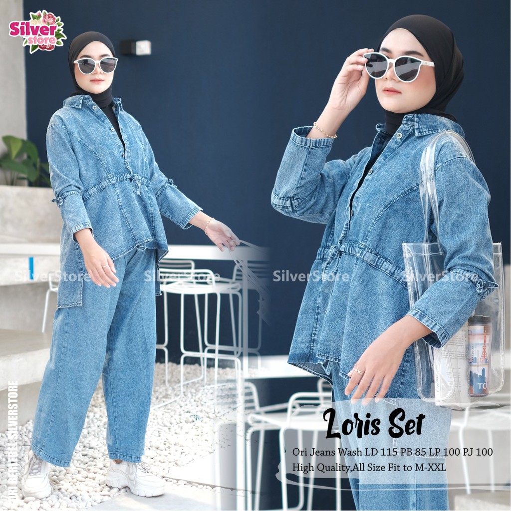 Setelan Set Jaket dan Celana Jeans Wanita/Hijab/Gamis/Dress/Jumbo Cewek/Ori Jeans Wash/All Size