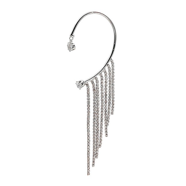 LRC Anting Tusuk Fashion Silver Full Tassel Ear Clip F61614