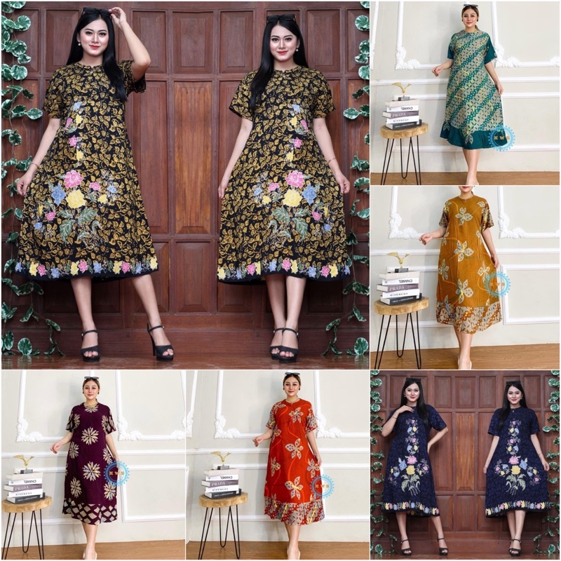 Daster Wanita Kekinian -Daster Muara Batik Cap Lengan Pendek Model Dress Rempel busui Dres Rayon
