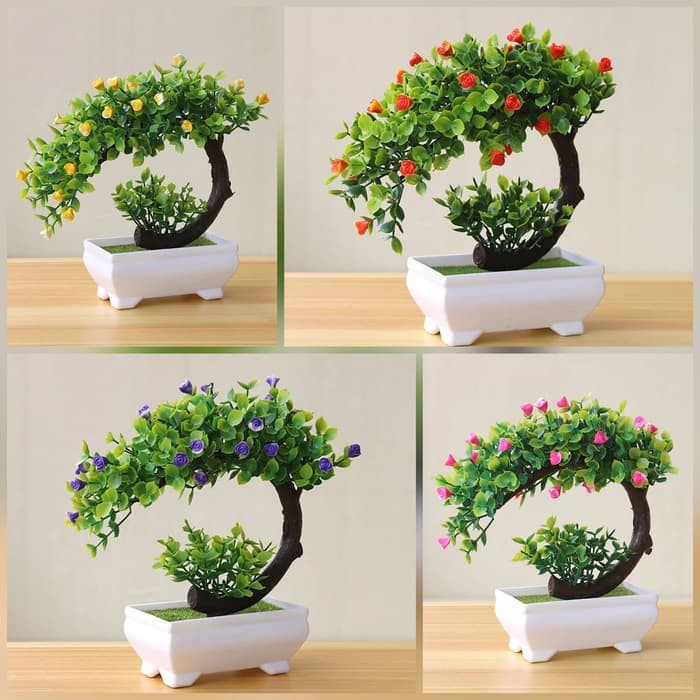 Pohon Bonsai Artifisial Pot Bunga Artificial Plastik Vas Hiasan