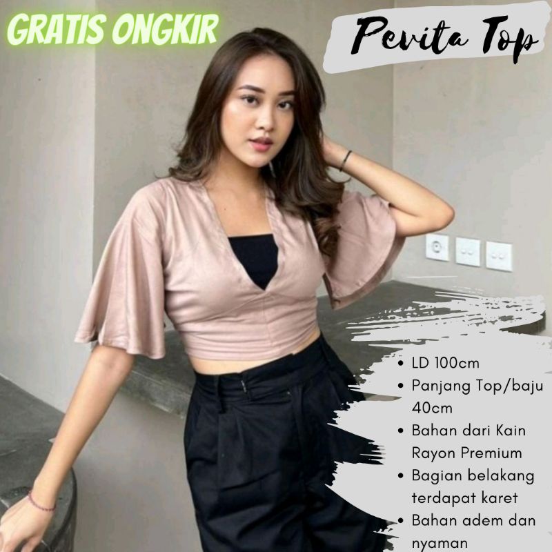 Pevita Top Atasan Crop V Neck Top Pevita Crop Top Lonceng Baju Wanita Crop Top Crop Top Murah Atasan