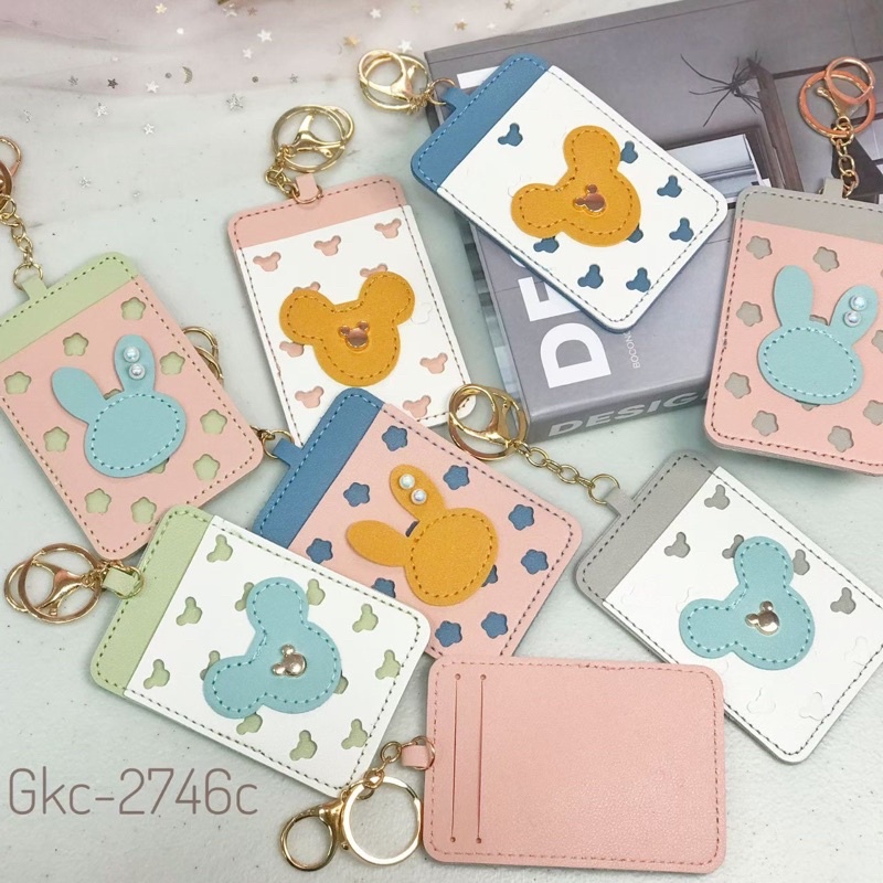 gantungan kunci id card gantungan keychain mickey kulit card holder dompet kulit pouch pu leather stnk sim