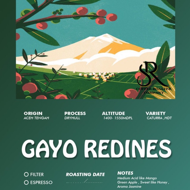 

Kopi Arabika Gayo Redines Dryhull 200 gr - Arabica Roasted Beans