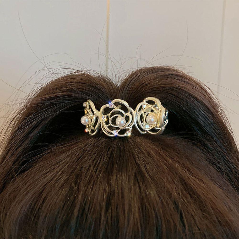 Agustina Ponytail Hair Claws Pearl Elegan Jepit Rambut Bunga Mawar Hiasan Kepala Jepit Aksesoris Rambut