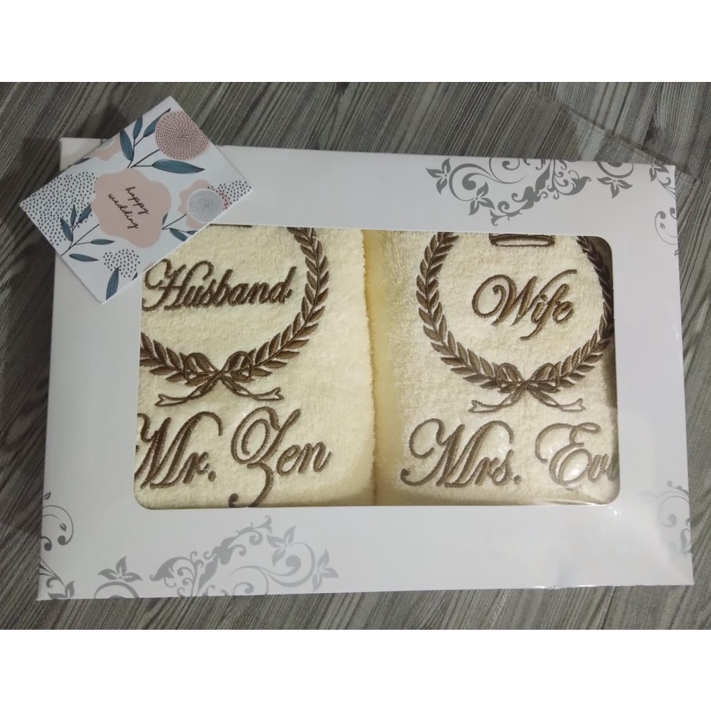 Paket Handuk Couple Wedding Gratis Bordir -Kado Handuk - Seserahan Handuk Couple