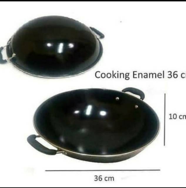 wajan penggorengan kuali masak enamel cm anti lengket 34cm 2 kuping