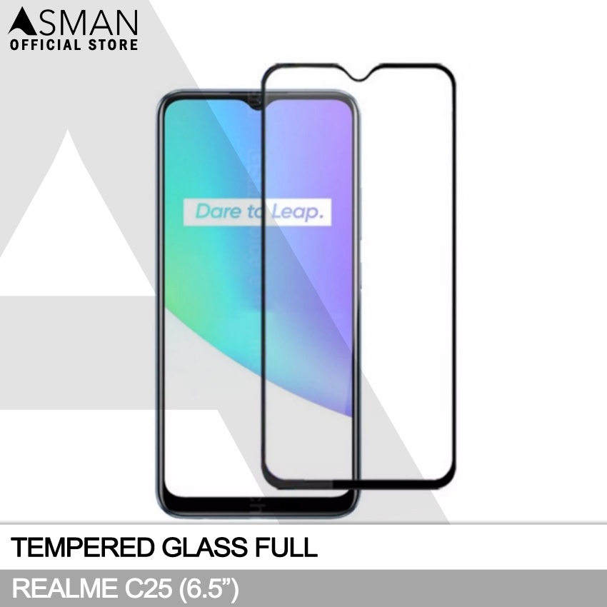 Tempered Glass Full Realme C25 (6.5&quot;) | Anti Gores Kaca - Hitam