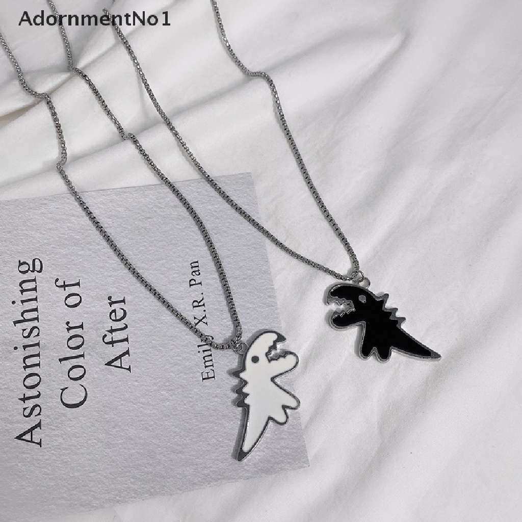 (AdornmentNo1) 2pcs Kalung Rantai Liontin Dinosaurus Bahan Stainless Steel Untuk Pasangan / Pria / Wanita