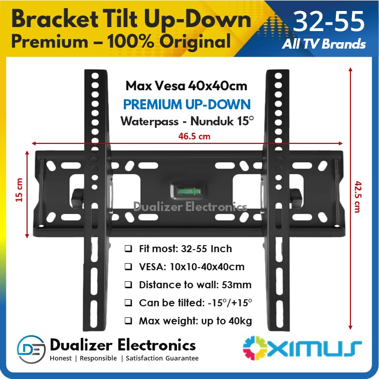 Bracket TV Smart/Android TV 55 50 49 43 42 40 Inch Universal Tilt Up-Down Nunduk Waterpass