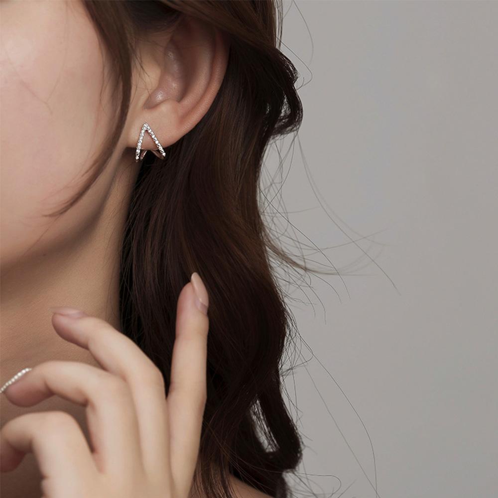 Needway   Stud Earring Aksesoris Hadiah Berongga Kepribadian Geometris Kristal Perhiasan Fashion