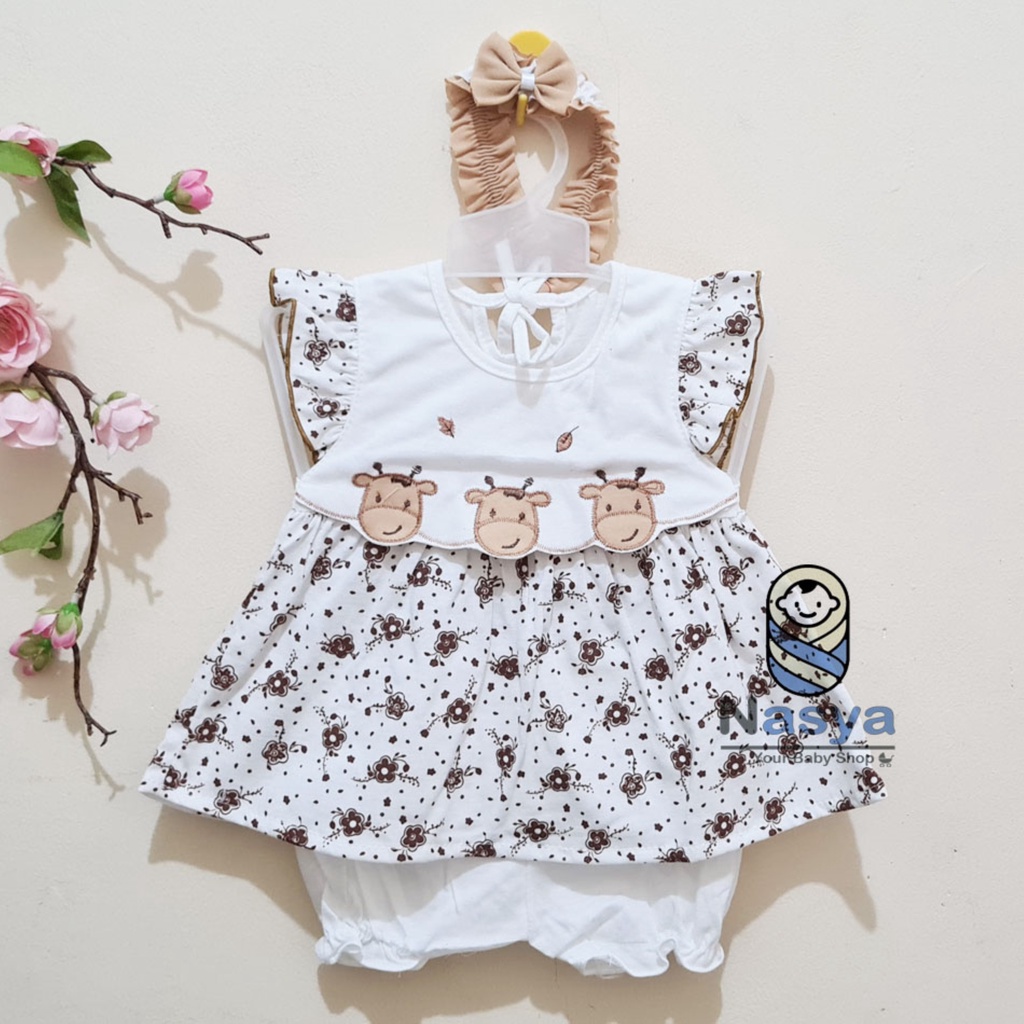 [P-034] Baju Bayi / Dress Bayi Perempuan 0-6 bulan Motif Kombinasi (Bonus Bandana)