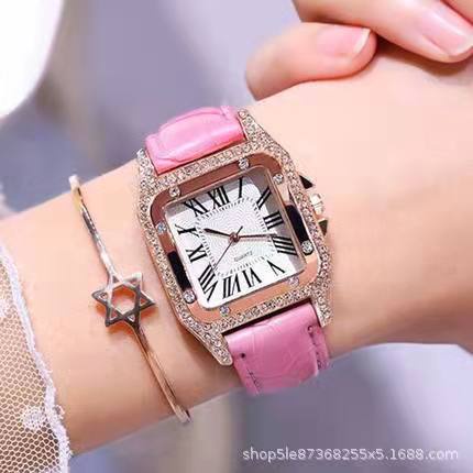 Jam Tangan Quartz Analog Wanita Tampilan RETRO BENTUK KOTAK -Tali Kulit PU-Jam TanganSB-014