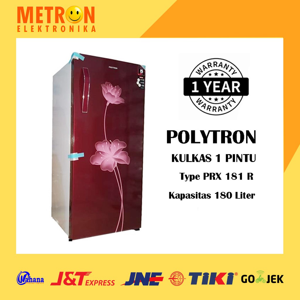 POLYTRON PRX 181 R RED METAL KULKAS 1 PINTU 180 LT LITER PRX181