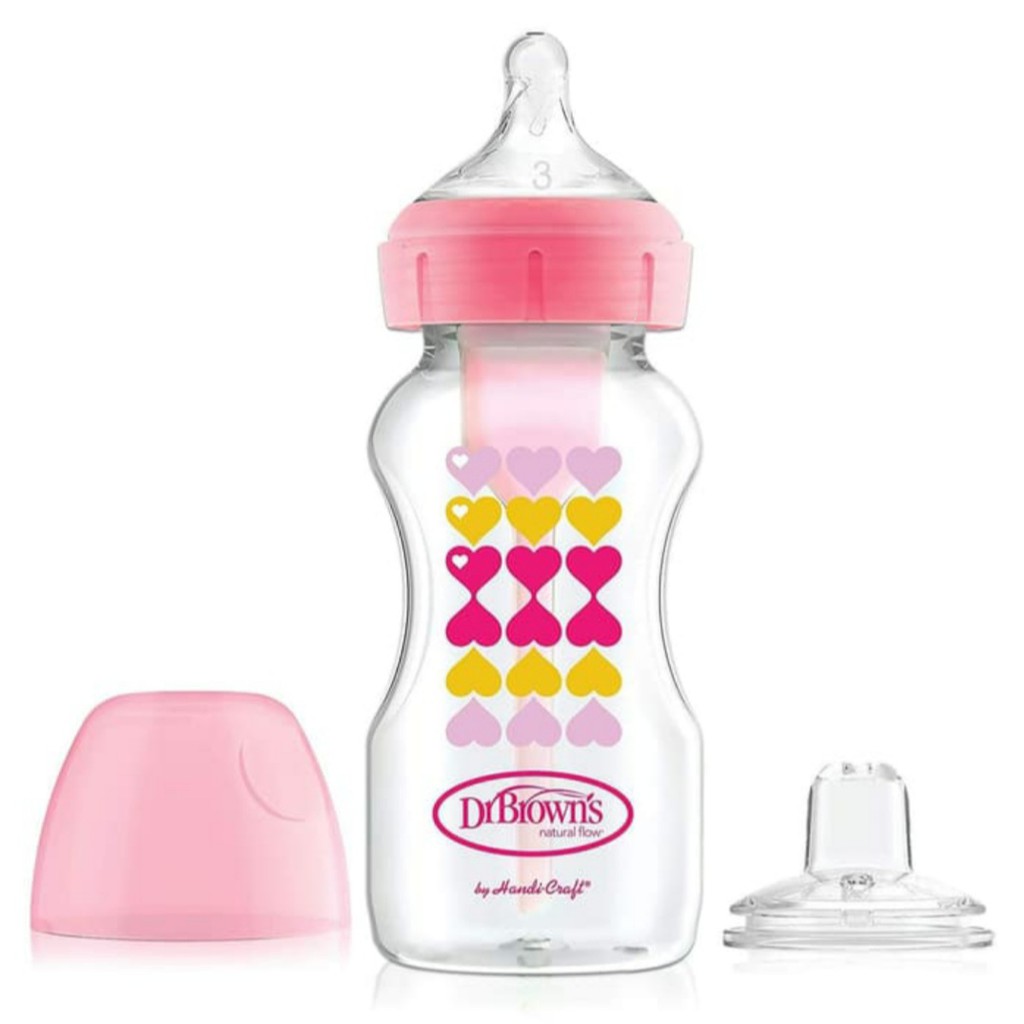 Dr Browns 2IN1 BOTTLE AND SIPPY SPOUT  270ML / Botol Susu Dr Browns Wide neck Options Motif Pelangi