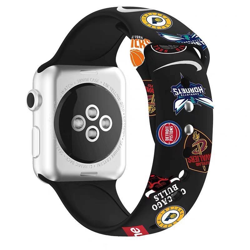 Strap Rubber aksesoris tali jam tangan apple watch iwatch series 7 6 5 4 3 38mm 40mm 41mm silicone branded motif IWO Nike NBA