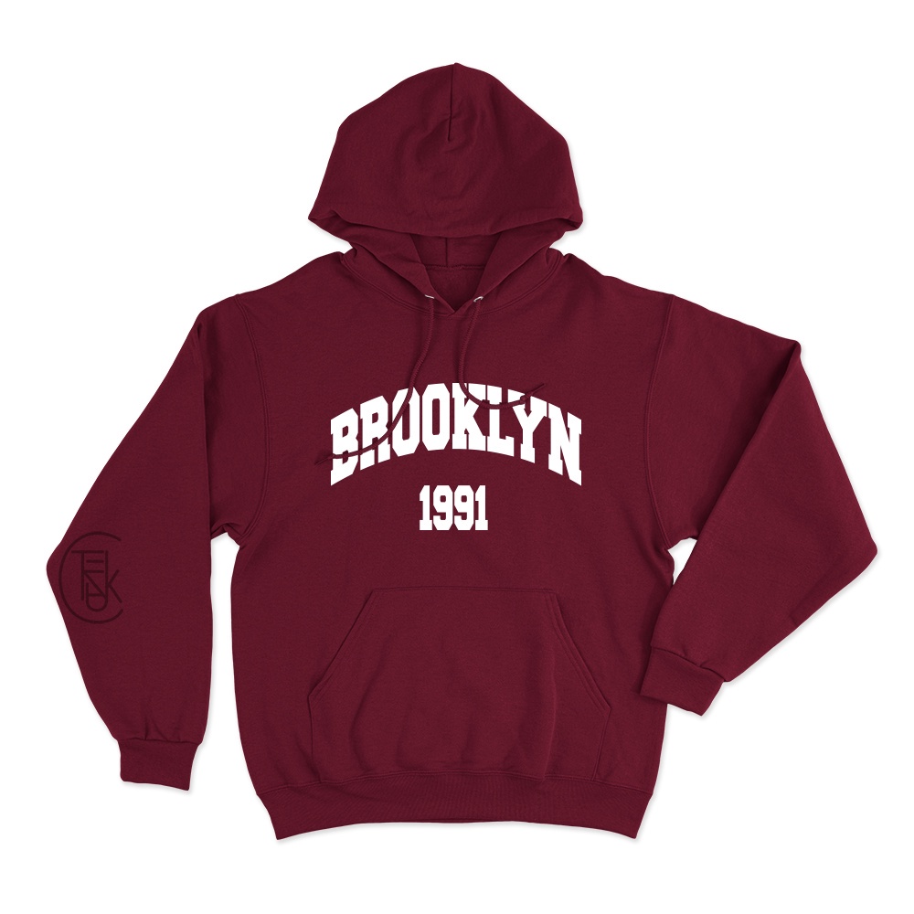 SWEATER HOODIE BROKLYN 1991 CREAM GRADE PREMIUM UNISEX FULL BORDIR BISA COD / Hoodie BROOKLYN 1991 Premium Text BORDIR Flece