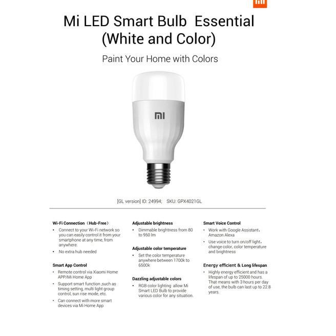 Mi Smart LED Bulb Essential Bohlam Lampu Smart White &amp; Color