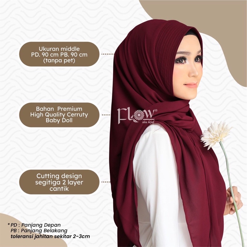 Flow Idea Hijab Ceruti Baby Doll Segitiga Instan Soft Pad Pet Antem Original