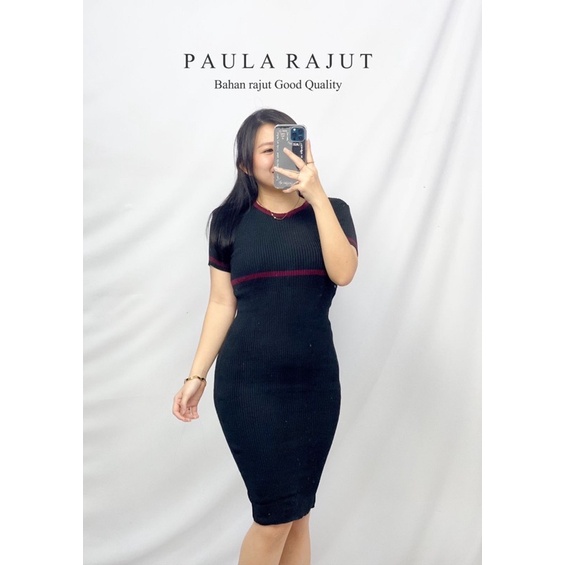 DRESS WANITA RAJUT CASUAL LENGAN PENDEK PAULA FASHION CEWEK KEKINIAN