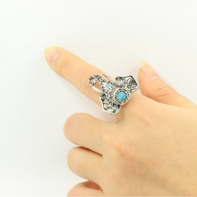 Bohemian Turquoise Women's Vintage Elephant Ring/fashion Party Jewelry Accessories