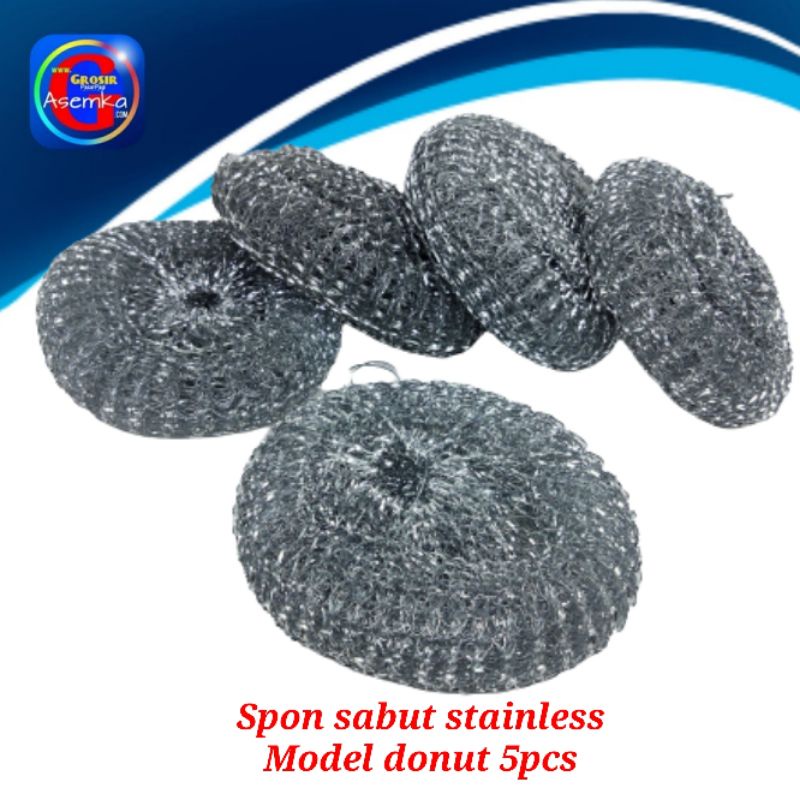 Spon Sabut Stanless Cuci Panci 5pcs Model Donut Grosir