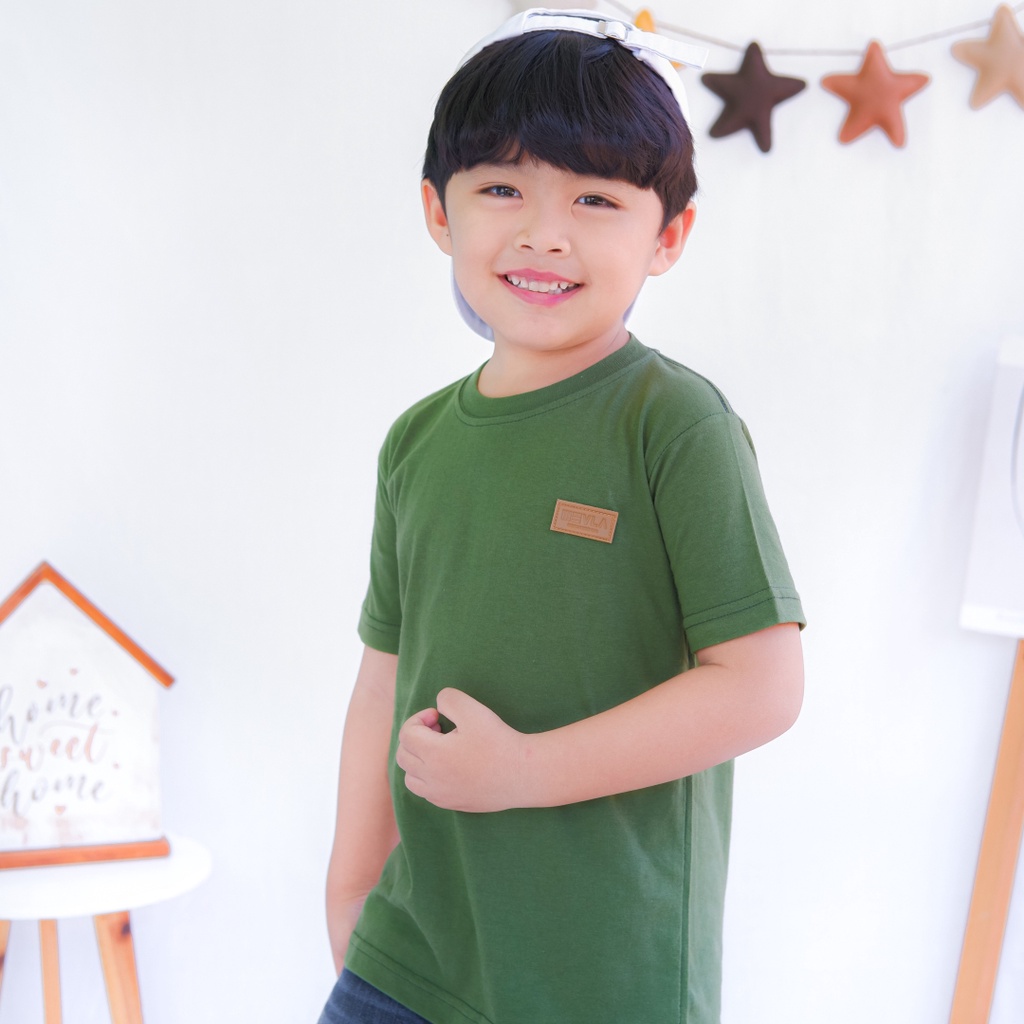 Kaos Polos Anak Laki Laki Perempuan Branded Premium Original | Mevla Kids - Kenzi Green Cactus