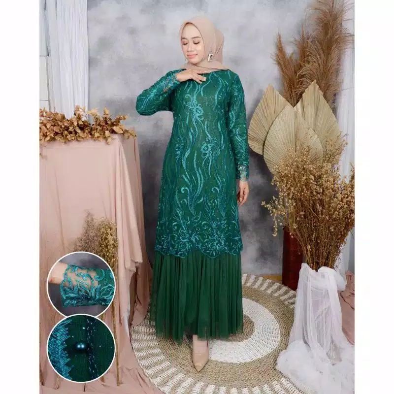 IndahKebaya | GAMIS TUTU MODERN / KEBAYA DRESS OUTFIT FASHION MUSLIMAH / HIJAU MAROON NAVY MOCCA