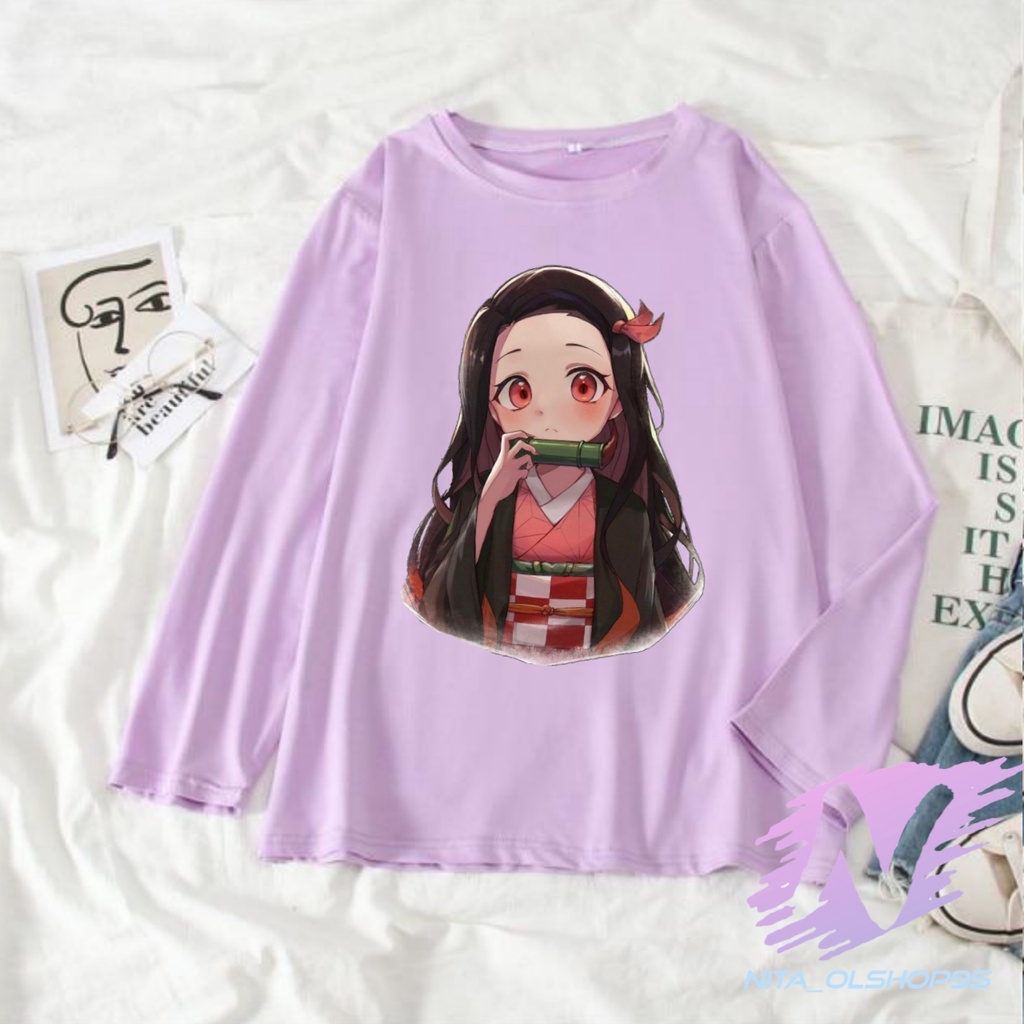 kaos nezuko chibi kaos anak lengan panjang anime populer