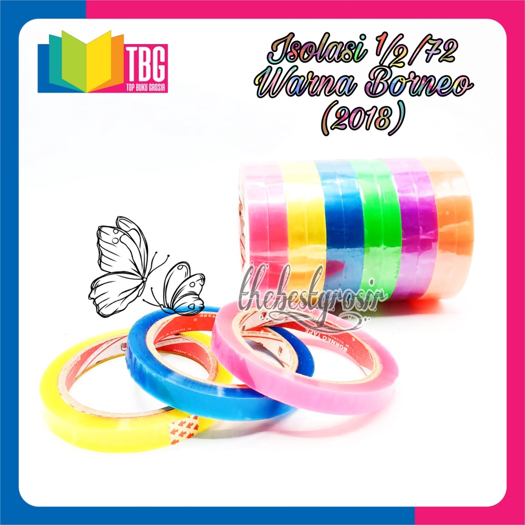 

1 PCS ISOLASI 1/2x72 WARNA BORNEO/ ISOLASI WARNA/ RAINBOW TAPE/ ISOLASI KECIL / ISOLASI PELANGI (R-2018)