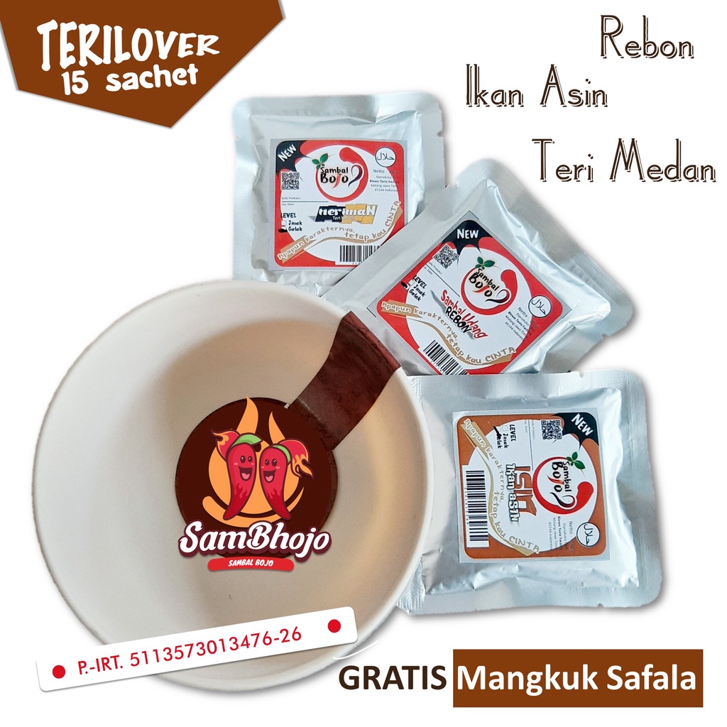 SamBhojo - Paket Sambal Sachet, Sambal Ikan Asin, Sambal Teri Medan, Sambal Rebon, 15 Sachet Gratis 