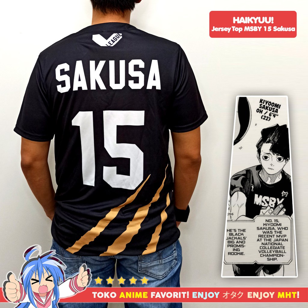 Kostum Anime Cosplay Haikyuu Kaos Atasan Jersey MSBY Black Jackals No. 15 Sakusa Kiyomi