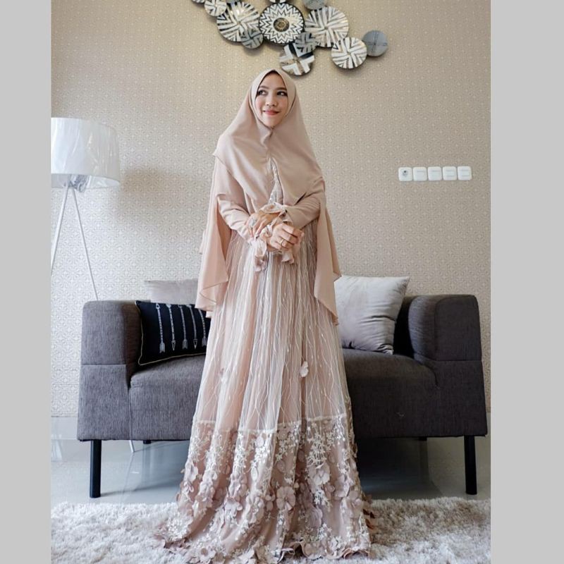 GAMIS SYARI PREMIUM QUEENSHA SET GAMIS MEWAH LEBARAN BISA COUPLE BANYAK WARNA