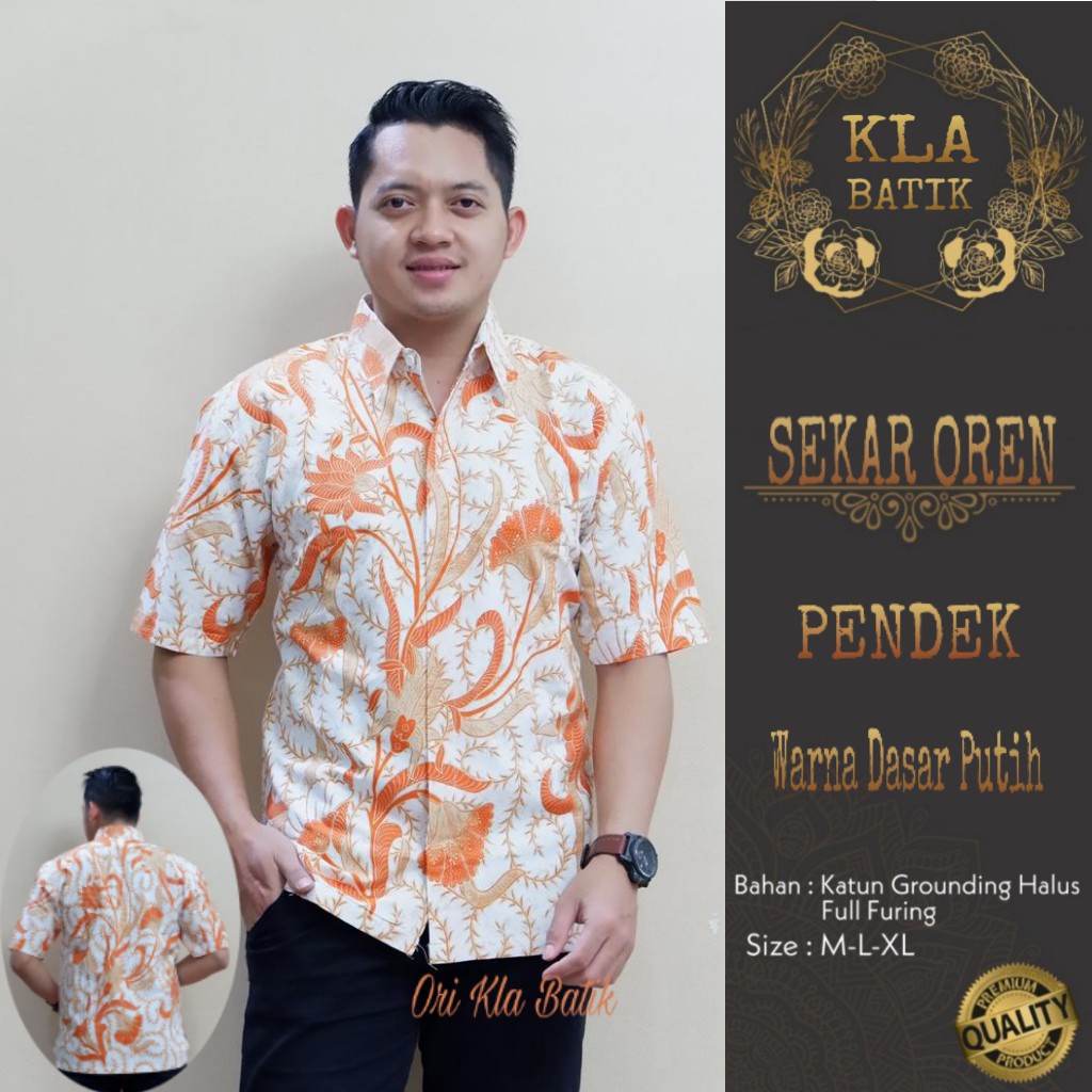 BATIK PRIA TERBARU S M L XL XXL BAJU kemeja batik pria lengan PENDEK PREMIUM PUTIH ORANGE