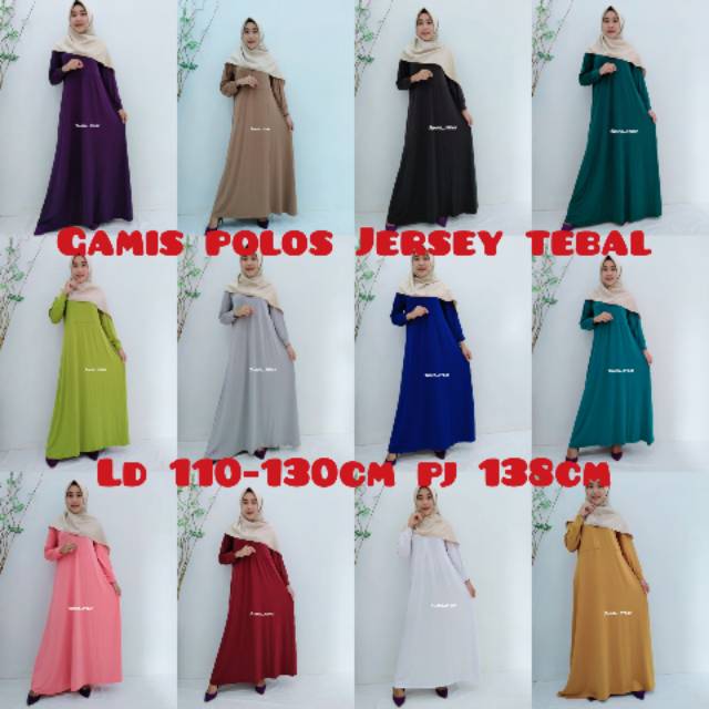 Gamis Jersey polos bahan tebal , gamis jumbo , gamis murah , gamis polos