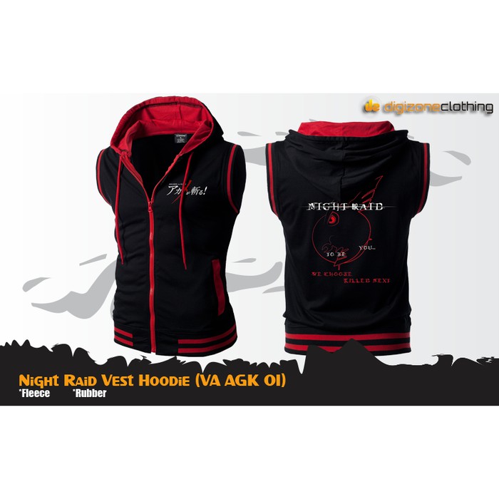 Rompi Anime Akame Ga Kill Night Raid Hitam Vest Hoodie VA AGK 01 Cosplay
