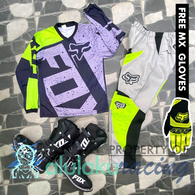 Jersey, Celana, Sarung Tangan &amp; Sepatu Fullprint with Protectors Fullset MX Trail Motocross - Paket Bundling FOCTFG031401-F44