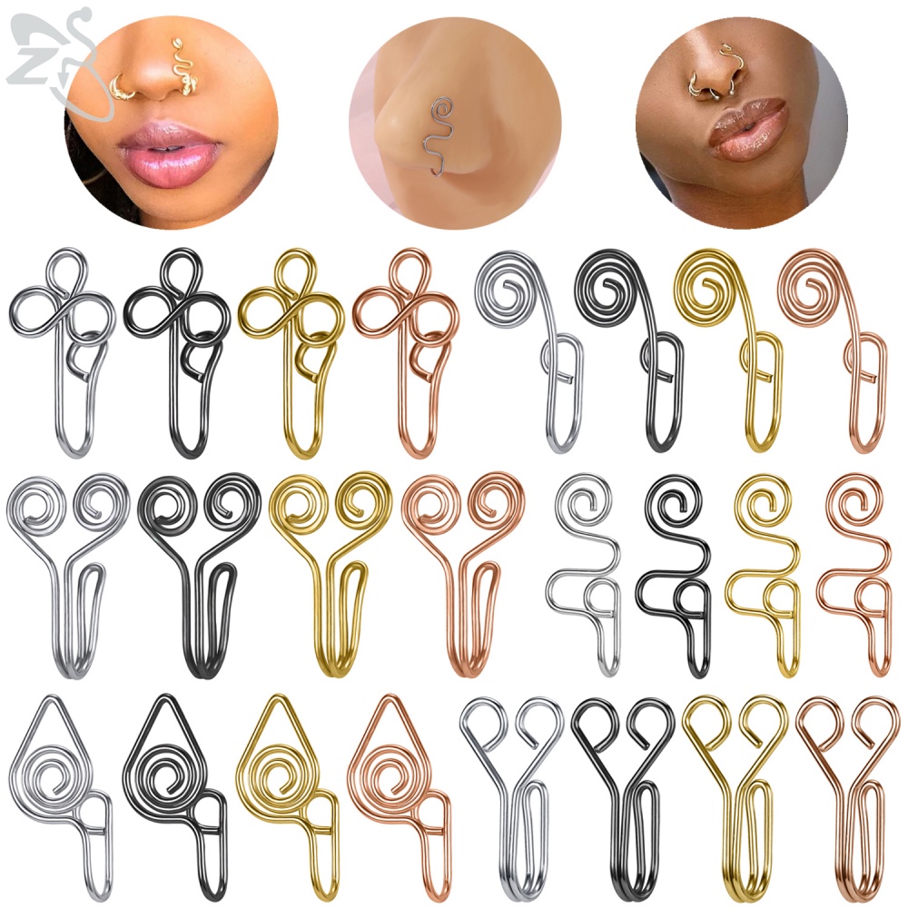 1pc Cincin Tindik Hidung Bentuk Spiral Bahan Stainless Steel Gaya Punk Bohemian Etnik